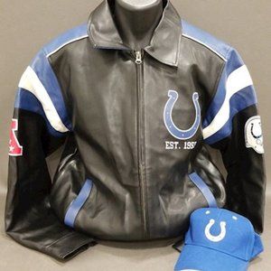 Mens Colts Faux Leather Bomber Jacket